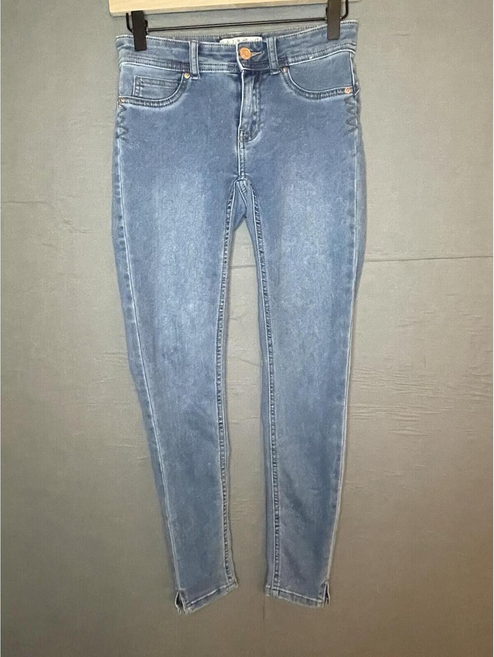 Denim Co Primark Skinny Jeans Light Wash Mid Rise Ankle Slit Stitched Detail 2